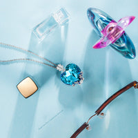 Light Blue Austrian Heart Shaped Pav'e Clover Necklace in 14K White Gold