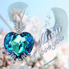 Light Blue Austrian Heart Shaped Pav'e Clover Necklace in 14K White Gold