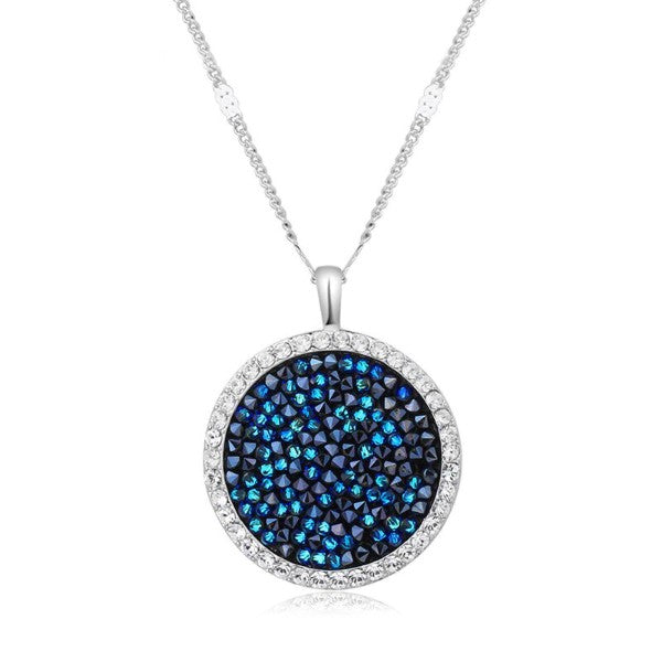 Blue Druzy Stone Circular Pendant Necklace in 14K White Gold