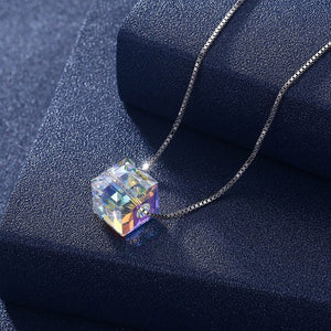 Aurora Borealis Austrian Elements Cubed Necklace in 14K White Gold