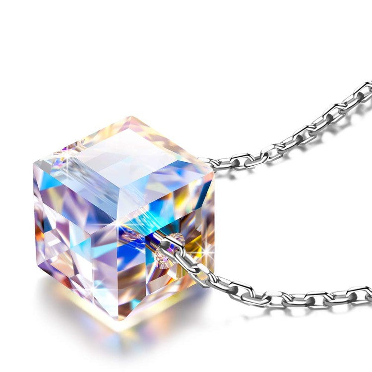 Aurora Borealis Austrian Elements Cubed Necklace in 14K White Gold