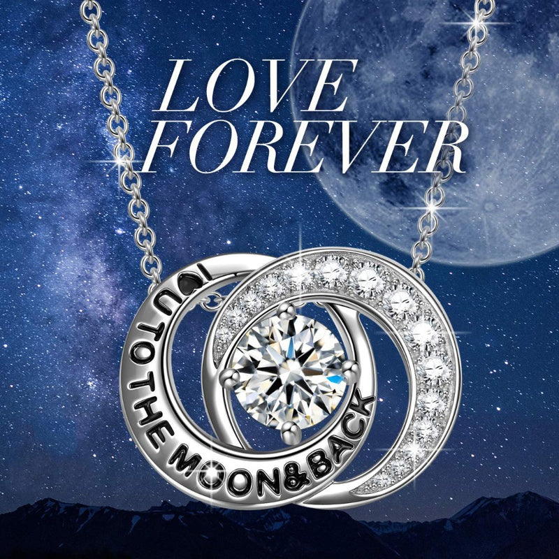 Austrian Elements Pav'e Love You To The Moon & Back Necklace in 14K White Gold