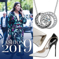 Austrian Elements Pav'e Love You To The Moon & Back Necklace in 14K White Gold