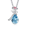 Pink Austrian Elements Drop Pear Cut Pav'e Floral Necklace in 14K White Gold