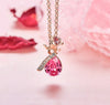 Pink Austrian Elements Drop Pear Cut Pav'e Floral Necklace in 14K Rose Gold