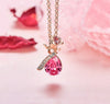 Pink Austrian Elements Teardrop Pear Cut Pav'e Floral Necklace in 14K Rose Gold
