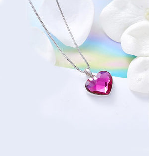Pink Austrian Elements Heart Shaped Necklace in 14K White Gold