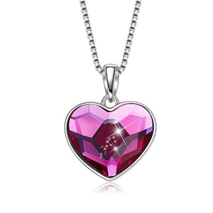 Pink Austrian Elements Heart Shaped Necklace in 14K White Gold