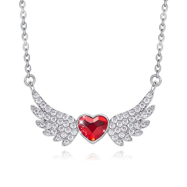 Heart Shaped Angel Wings Swarovski Elements Pave Necklace