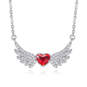 Heart Shaped Angel Wings Austrian Elements Pav'e Necklace