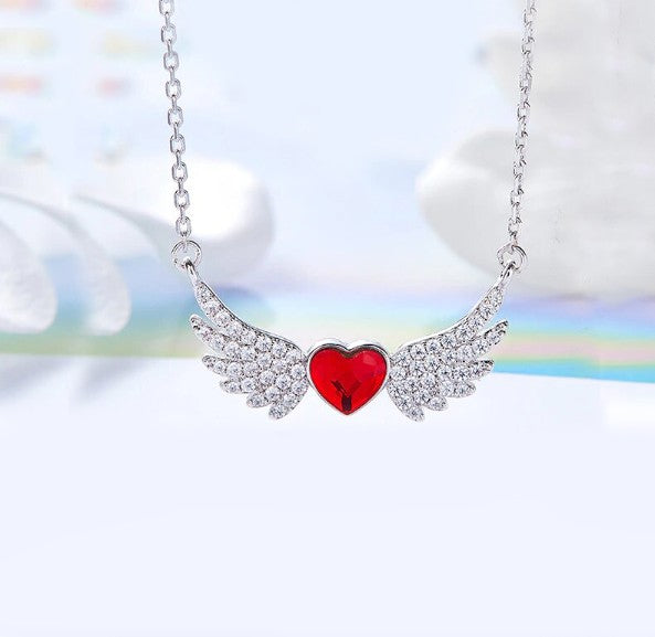 Heart Shaped Angel Wings Swarovski Elements Pave Necklace