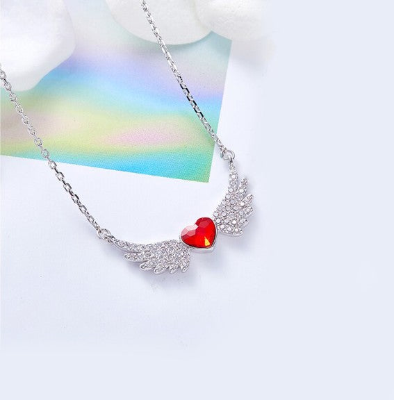 Heart Shaped Angel Wings Swarovski Elements Pave Necklace