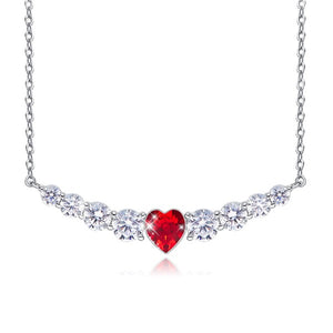 Red Heart Shaped Austrian Elements Orchid Pav'e Necklace in 14K White Gold