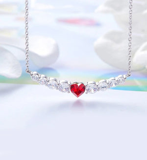 Red Heart Shaped Austrian Elements Orchid Pav'e Necklace in 14K White Gold