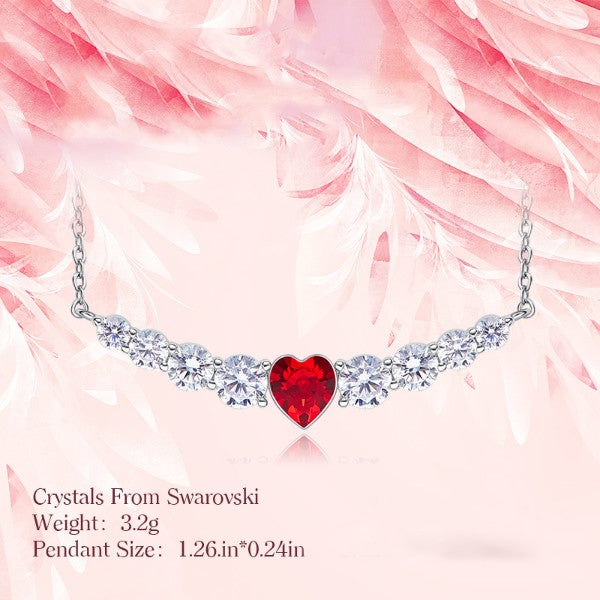 Red Heart Shaped Austrian Elements Orchid Pav'e Necklace in 14K White Gold