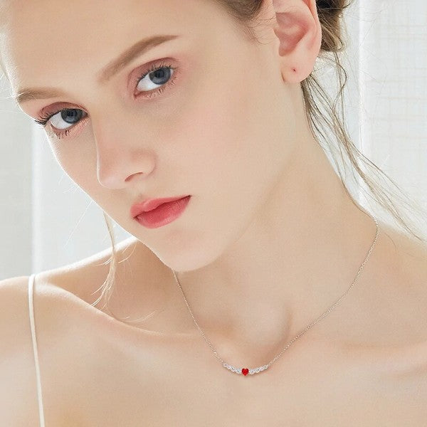 Red Heart Shaped Austrian Elements Orchid Pav'e Necklace in 14K White Gold