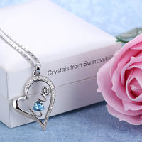 Blue Austrian Elements Pav'e Heart Shaped Necklace in 14K White Gold + Gift Box