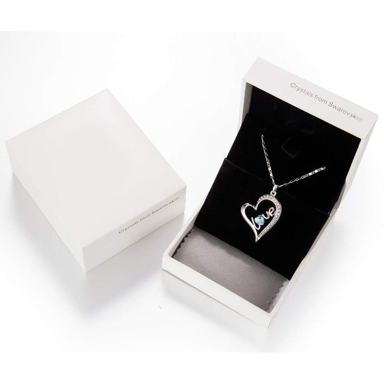 Blue Austrian Elements Pav'e Heart Shaped Necklace in 14K White Gold + Gift Box