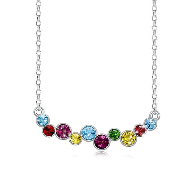 Rainbow Austrian Cluster Multi Statement Necklace in 14K White Gold