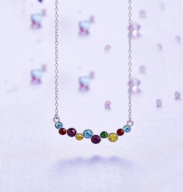 Rainbow Austrian Cluster Multi Statement Necklace in 14K White Gold