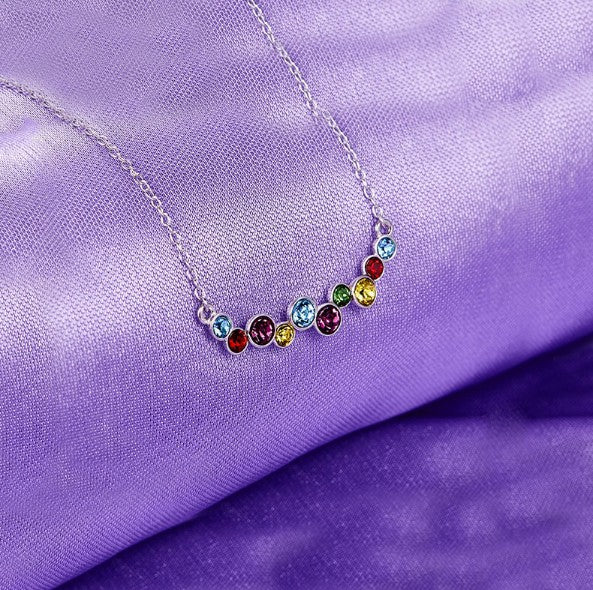 Rainbow Austrian Cluster Multi Statement Necklace in 14K White Gold