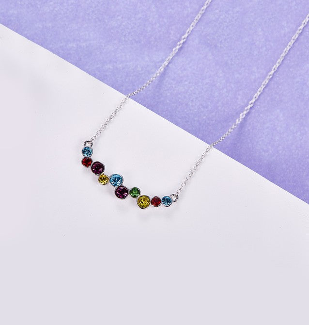 Rainbow Austrian Cluster Multi Statement Necklace in 14K White Gold