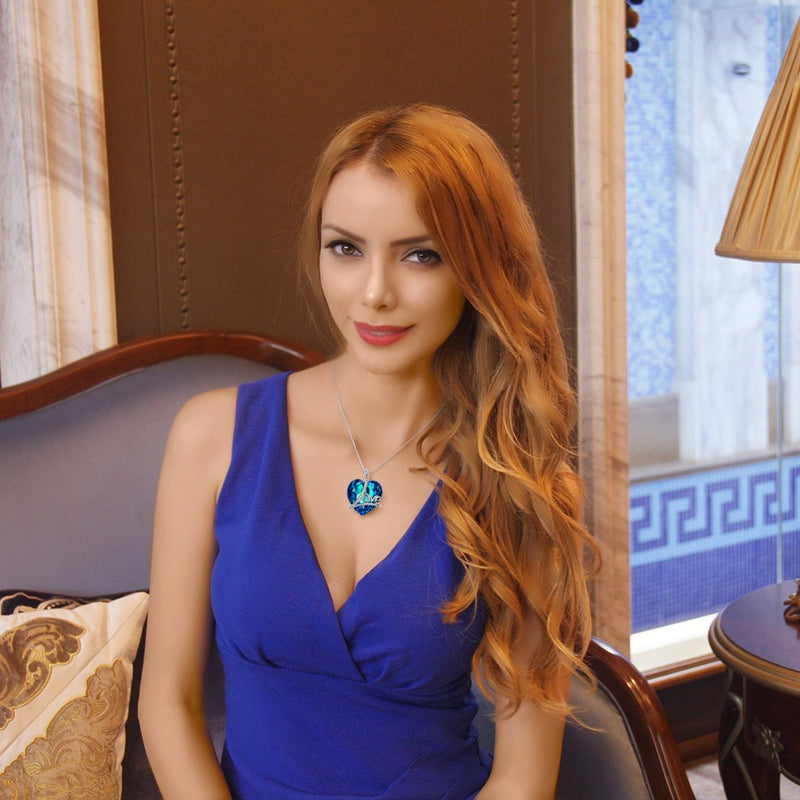 Bermuda Blue Swarovski Heart Shaped Swarovski Elements Lining Necklace