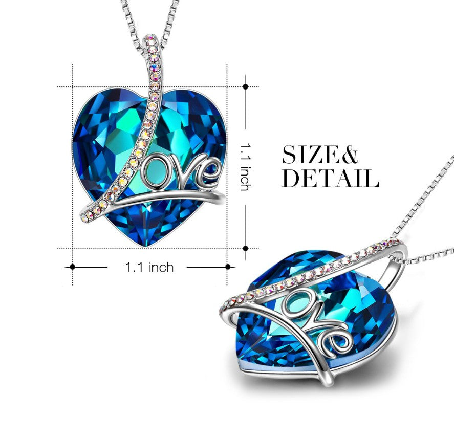 Bermuda Blue Swarovski Heart Shaped Swarovski Elements Lining Necklace