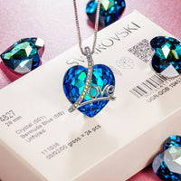 Bermuda Blue Swarovski Heart Shaped Swarovski Elements Lining Necklace