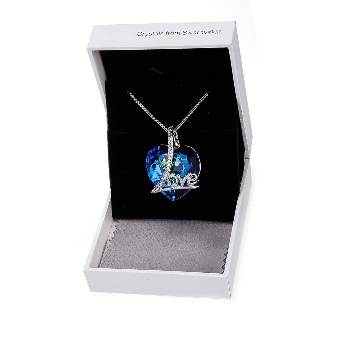 Bermuda Blue Swarovski Heart Shaped Swarovski Elements Lining Necklace