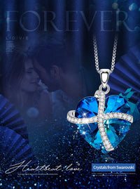 Bermuda Blue Swarovski Crystals Silver Heart Necklace