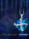 Bermuda Blue Austrian Crystals Silver Heart Necklace