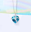 Bermuda Blue Austrian Sleek Heart Pav'e Lining Necklace in 14K White Gold