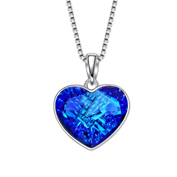 Aruba Blue Austrian Elements Heart Shaped Necklace in 14K White Gold