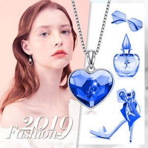 Aruba Blue Austrian Elements Heart Shaped Necklace in 14K White Gold