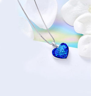 Aruba Blue Austrian Elements Heart Shaped Necklace in 14K White Gold