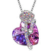 Purple and Pink Austrian Elements Heart Shaped Necklace in 14K White Gold