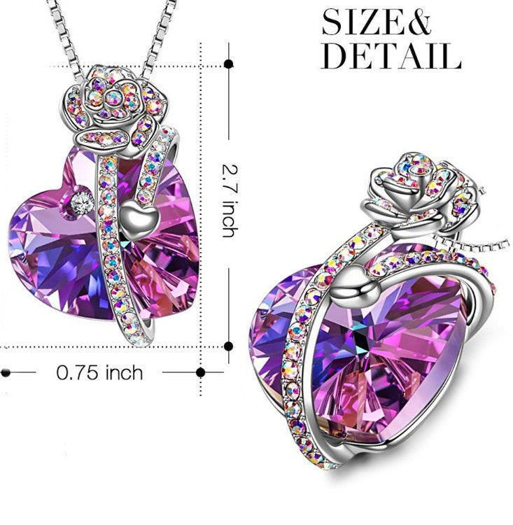 Purple and Pink Austrian Elements Heart Shaped Necklace in 14K White Gold