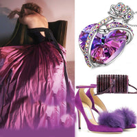 Purple and Pink Austrian Elements Heart Shaped Necklace in 14K White Gold