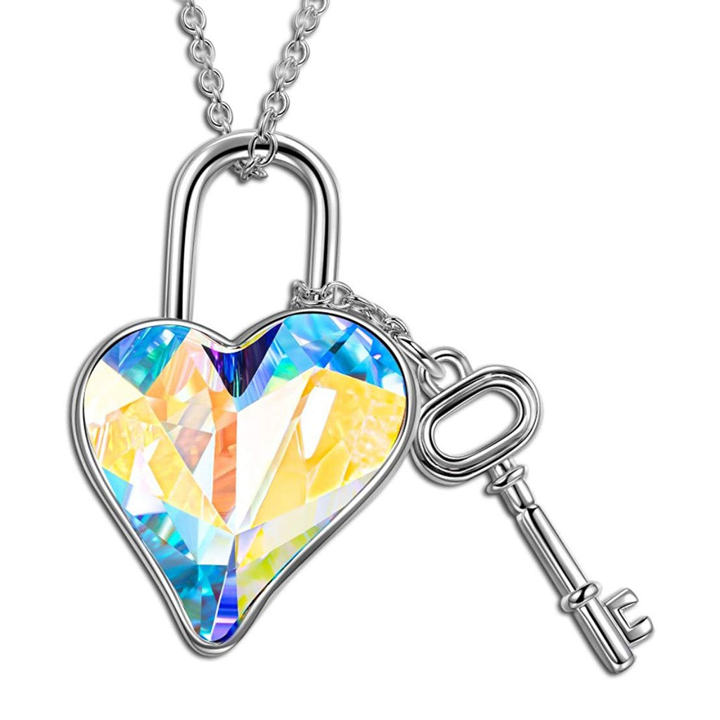 Aurora Borealis Key to my Heart Pendant Necklace