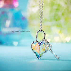 Aurora Borealis Key to my Heart Pendant Necklace