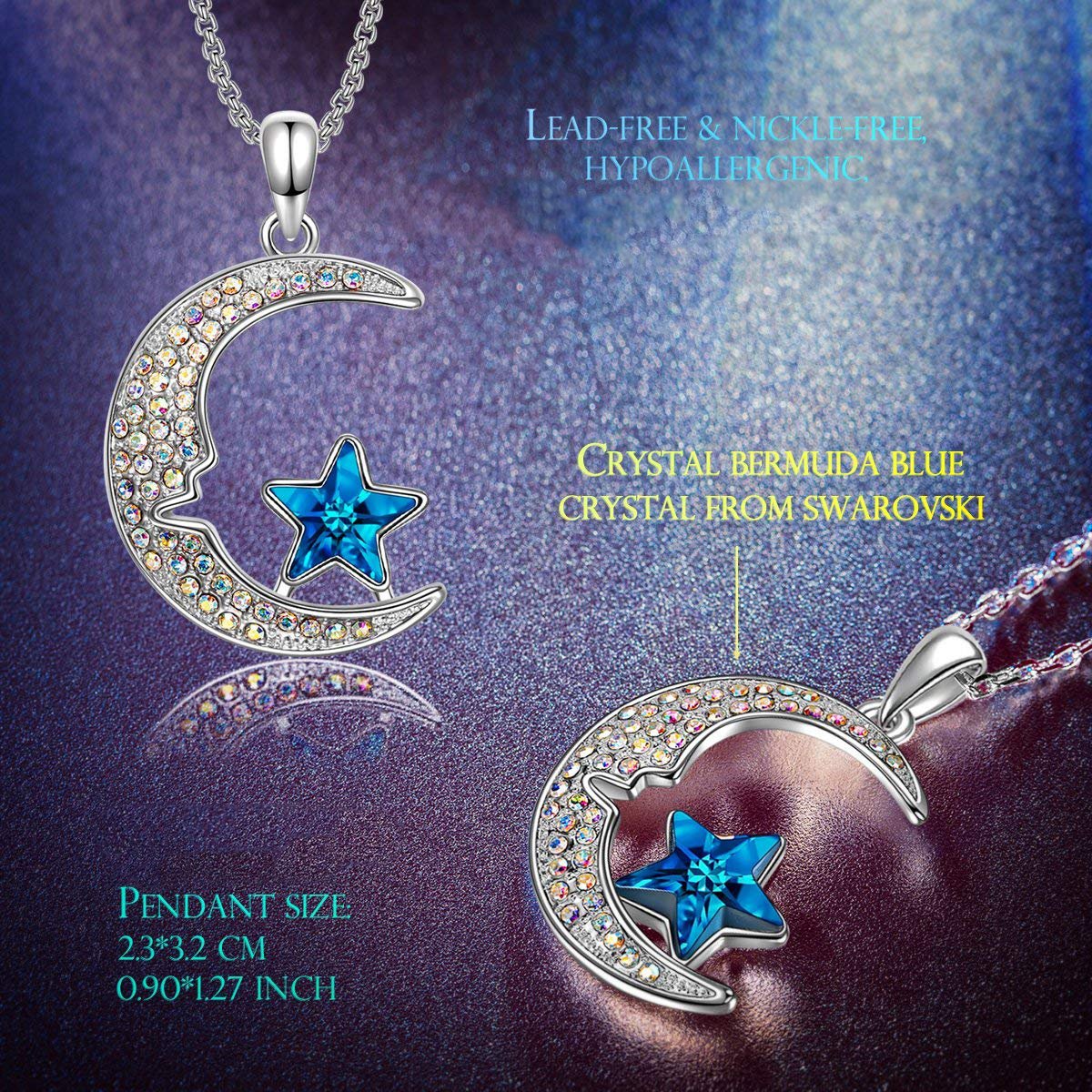 Aurora Borilles Cresent Moon and Star Necklace