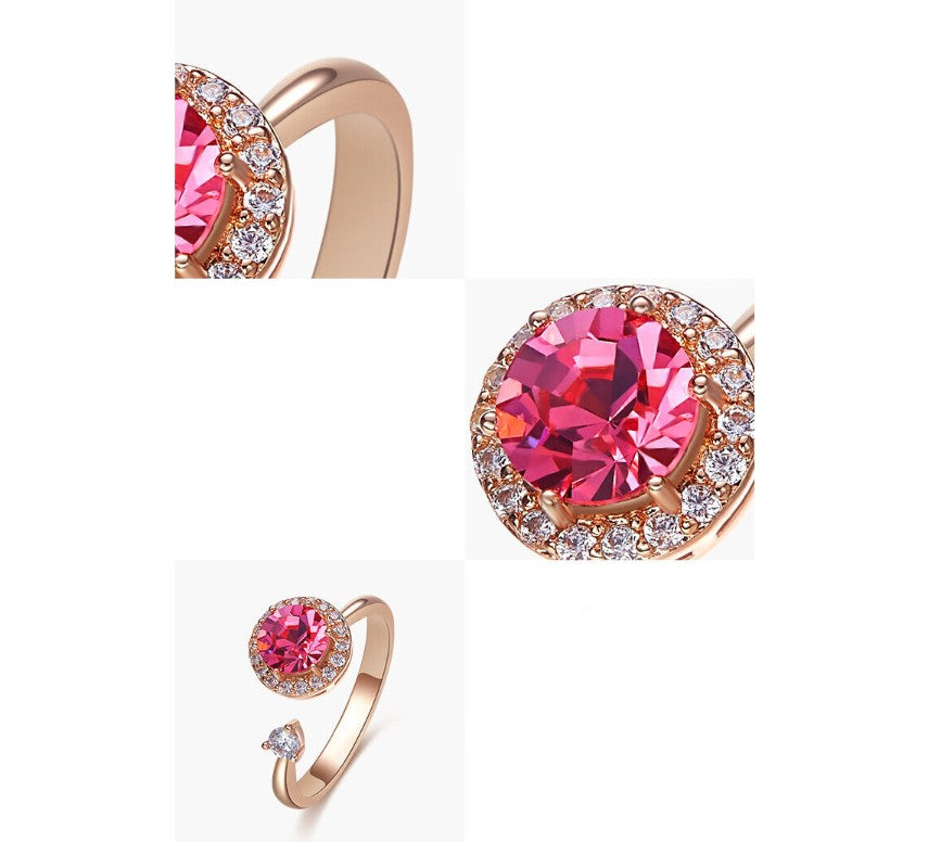 Twisted Pink Swarovski Elements Circular Halo Adjustable Ring