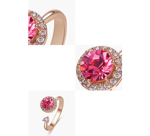 Twisted Pink Austrian Elements Circular Halo Adjustable Ring