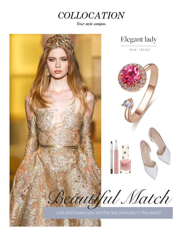 Twisted Pink Swarovski Elements Circular Halo Adjustable Ring