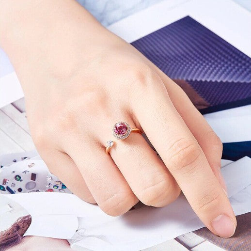 Twisted Pink Swarovski Elements Circular Halo Adjustable Ring