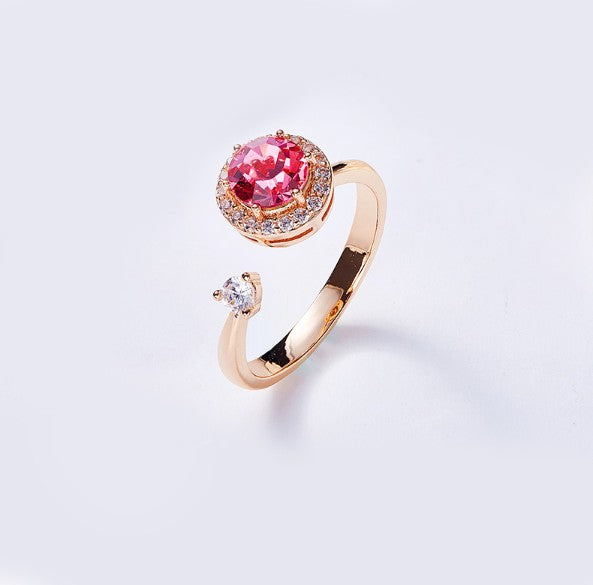 Twisted Pink Austrian Elements Circular Halo Adjustable Ring