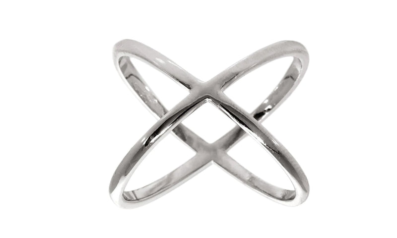 X Cross Ring in 18K White Gold Plated