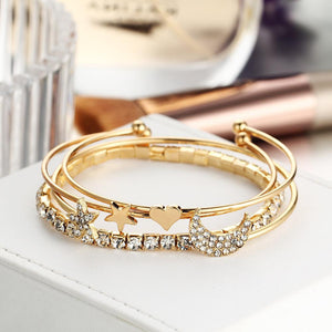 4 Piece Celestial Bangle Set With  Crystals 18K Gold Plated Bracelet