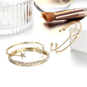 4 Piece Celestial Bangle Set With Austrian Crystals 18K Gold Plated Bracelet